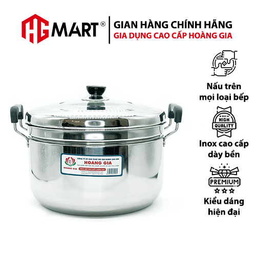Nồi hấp inox 1 đáy từ nắp kính Hoàng Gia nấu được trên nhiều loại bếp