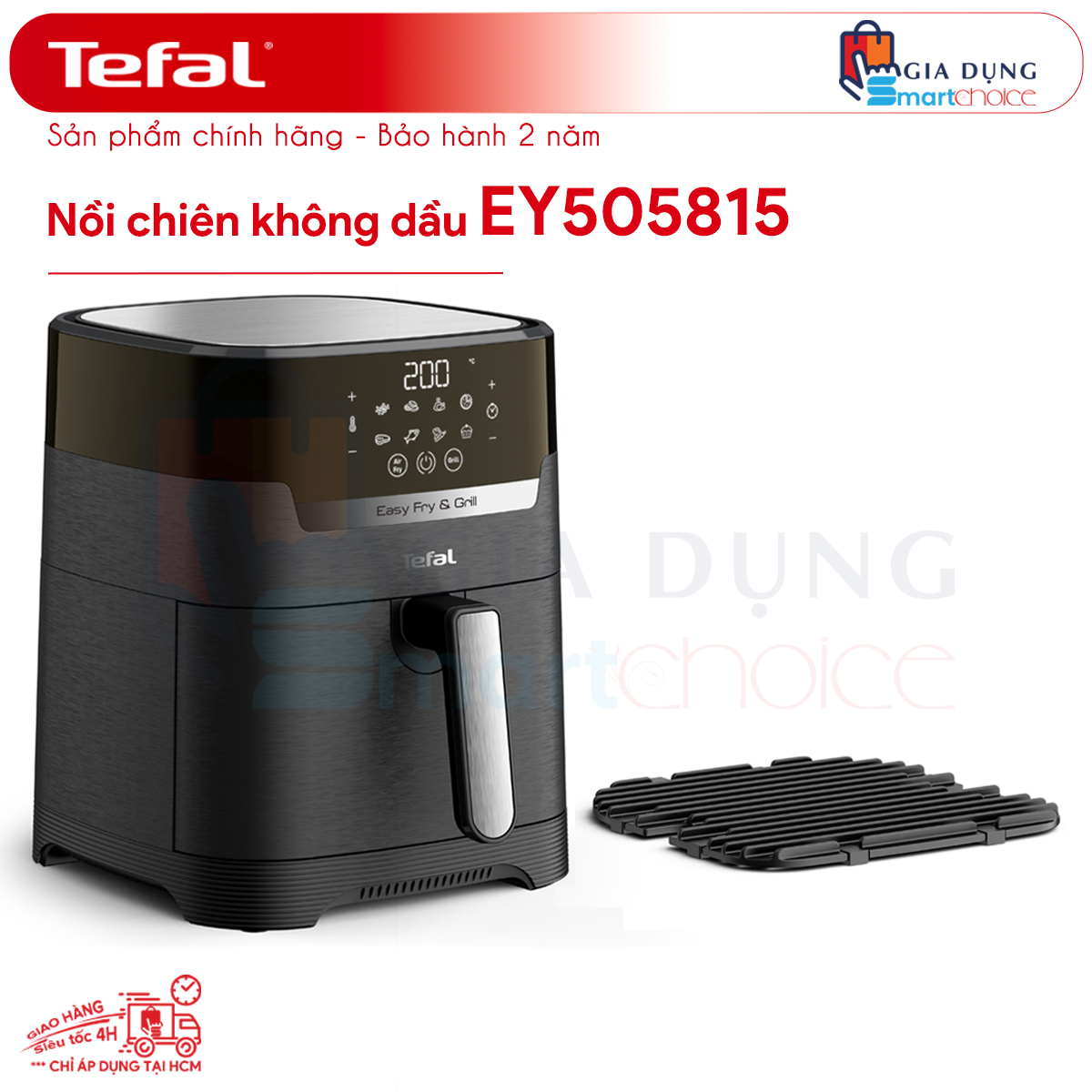 NỒI CHIÊN KHÔNG DẦU TEFAL EY505815 - ĐIỀU KHIỂN CẢM ỨNG, MENU CÀI ĐẶT SẴN, DUNG TÍCH LỚN, TIẾT KIỆM ĐIỆN, GIAO HỎA TỐC