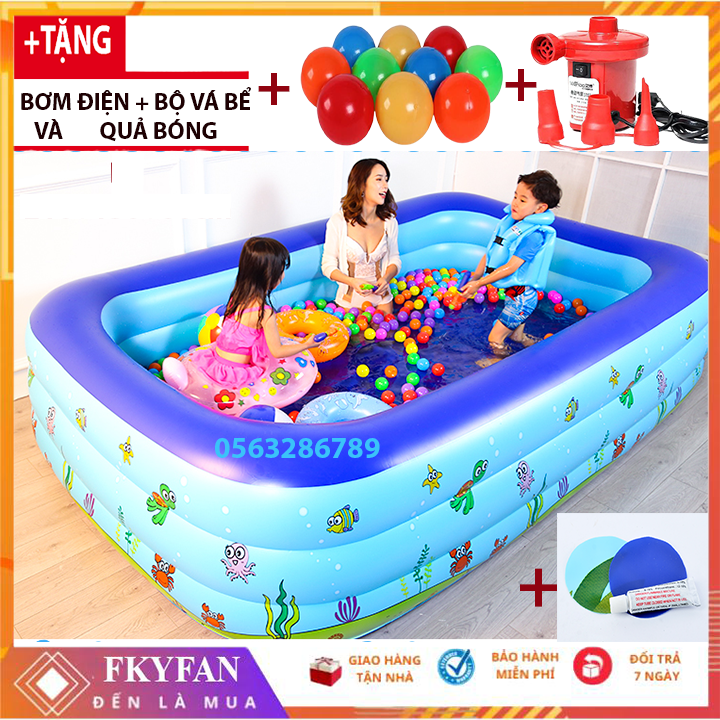 [TẶNG BƠM ĐIỆN+ quà] Bể phao bơi cho bé 1M3,1m5,1m8, HỒ BƠI PHAO CHO BÉ bể bơi trẻ em , hồ bơi cho bé 3 tầng hình chữ nhật  cho bé - Hồ bơi cho trẻ 1M5m BBM5