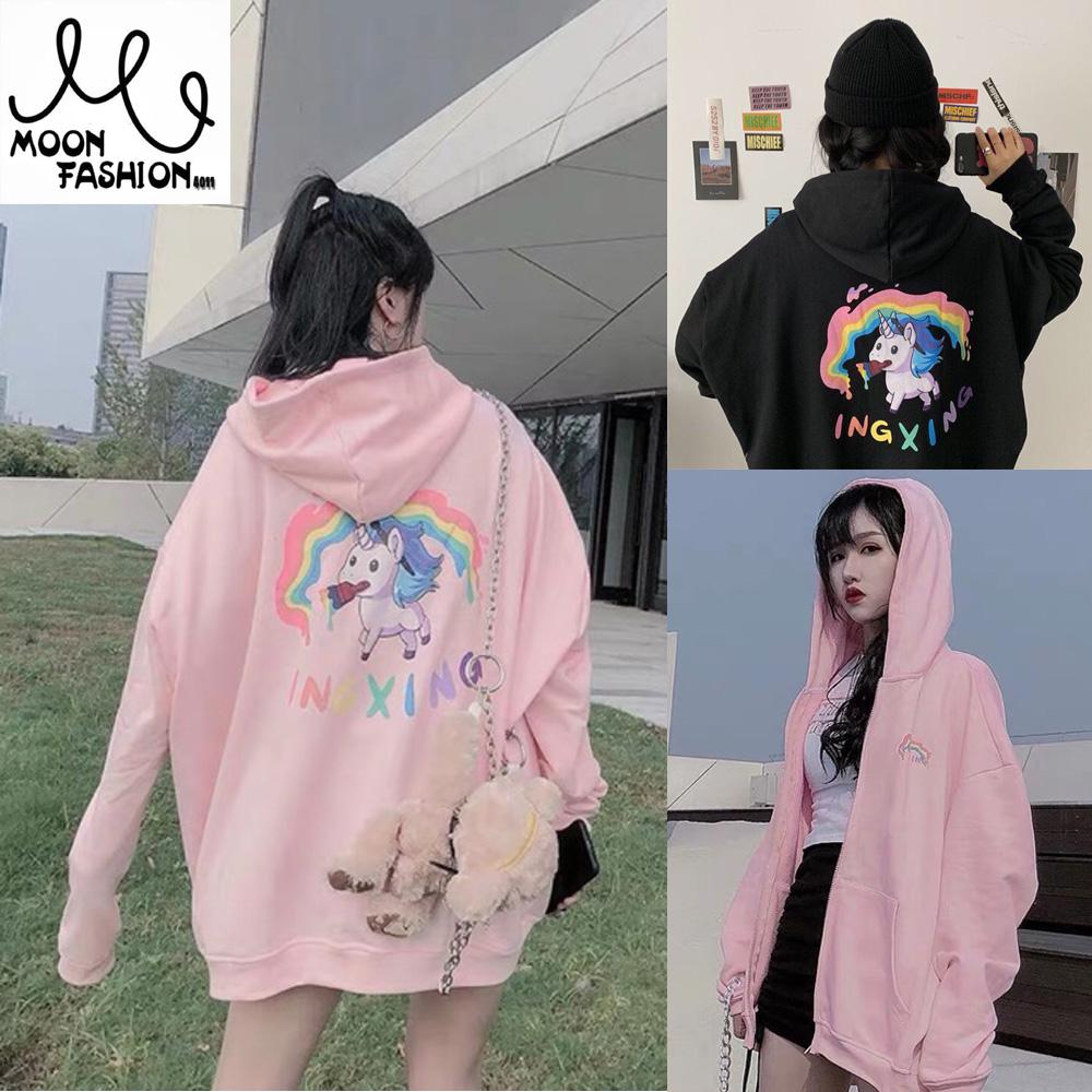 [HCM]Áo hoodie dây kéo MA078 thời trang phối hình UNICORN xinh xắn form dáng rộng vải nỉ ngoại cao cấp cho nam nữ