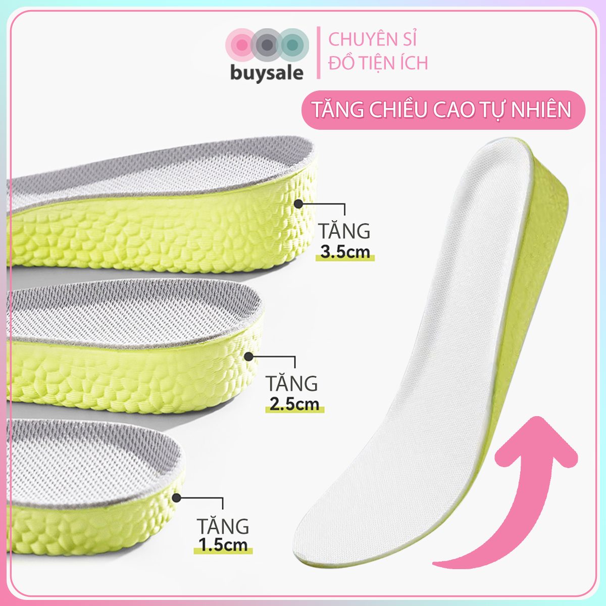 Lót giày tăng chiều cao PU êm chân tăng 1.5 cm/ 2.5cm/3.5cm, siêu nhẹ, đàn hồi cực tốt  - BuySales - BSPK367