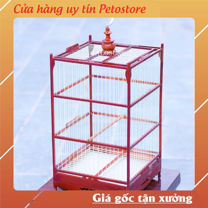 Lồng chào mào Nan Phíp (Kt51x32x32cm) Petostore lồng vuông gỗ cao cấp kèm phụ kiện LC73