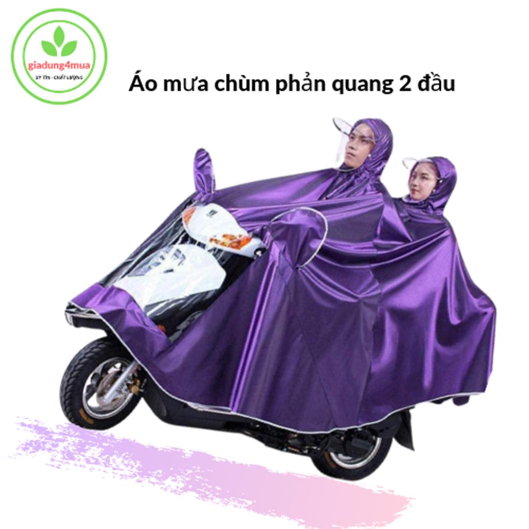 Áo mưa phản quang 2 đầu có kính che mặt - áo mưa đôi loại dày vải loại 1 - áo mưa vải dù chùm gương xe máy