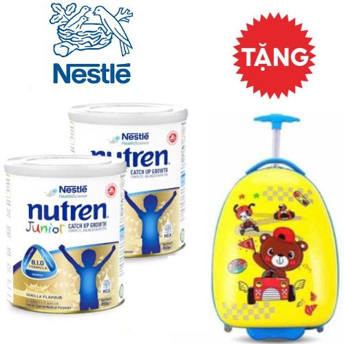 Tặng 1 bộ vali + túi xách cho bé Combo 2 lon sữa bột Nutren Junior cho trẻ từ 1-12 tuổi lon 850g