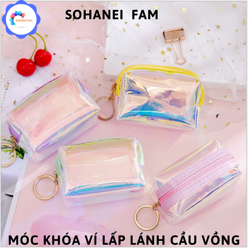 [HCM]Móc Khóa Bóp Chìa Khóa Trong Suốt Lấp Lánh Cầu Vồng Phối Dây Kéo Màu Pastel Xinh Xắn -SOHANEI FAM