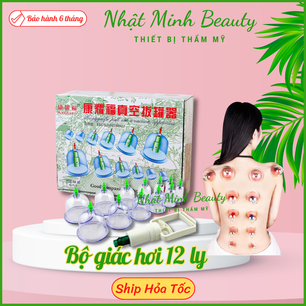 Bộ giác hơi chân không 12 ly | Bộ giác hơi 12 ly không cần lửa kèm ống bơm | Bộ giác hơi 12 cốc