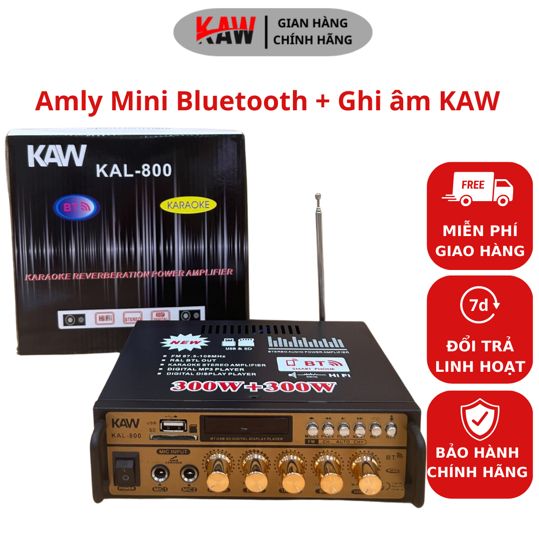 Ampli Mini Bluetooth KAW BT 198B Cao Cấp Loại Tốt, Amply Hát Karaoke Gia Đình, Dễ kết nối, Bảo hành chính hãng
