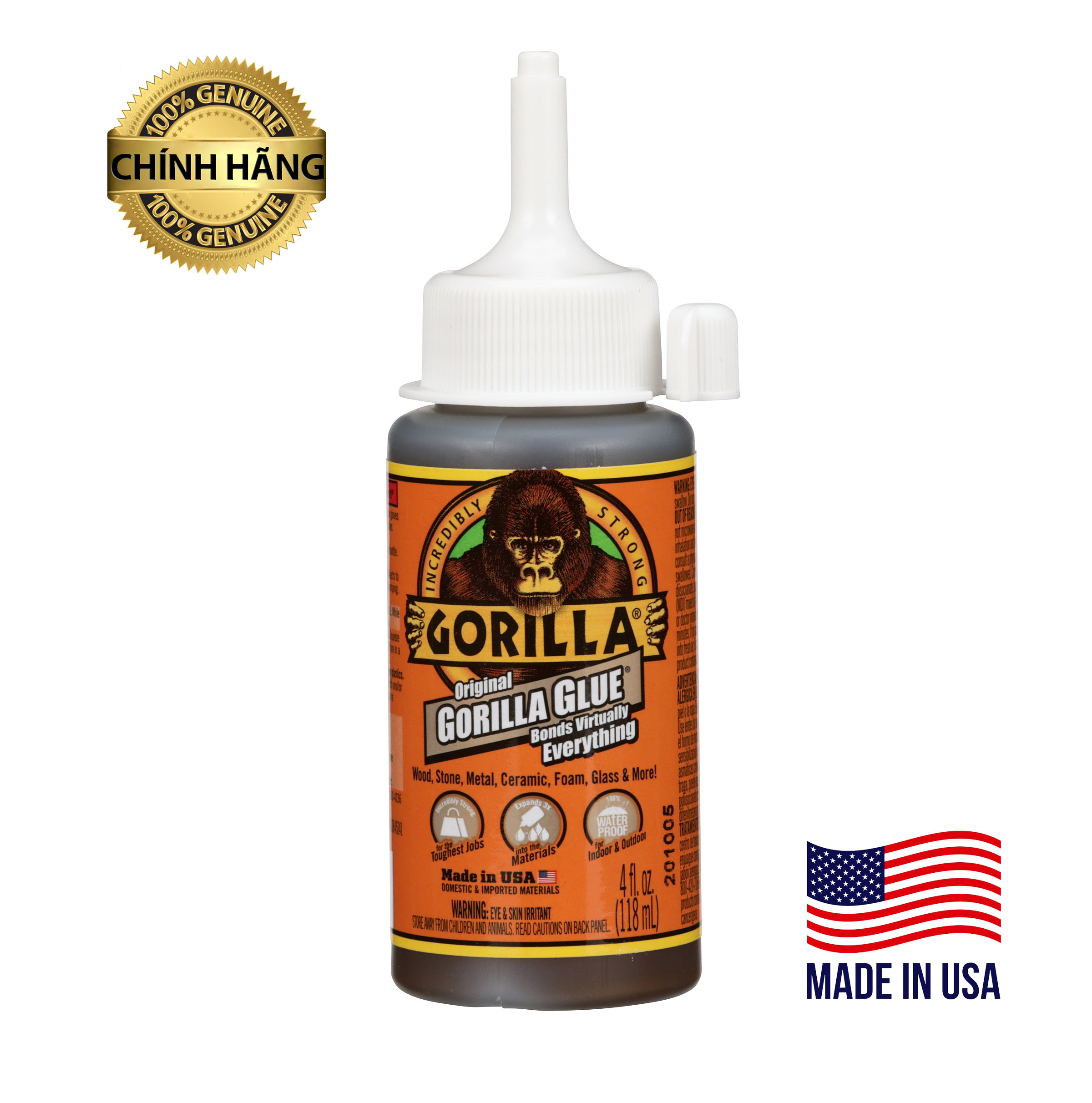 Keo dán mọi chất liệu gorilla glue nhập khẩu chính hãng mỹ - keo đa năng tiện dụng dính gỗ, gốm sứ, kim loại, thủy tinh, nhựa, dán giày dép, keo dán giày dép, keo dán gỗ - keo dán giầy thể thao, giầy da gorilla thương hiệu mỹ 118ml