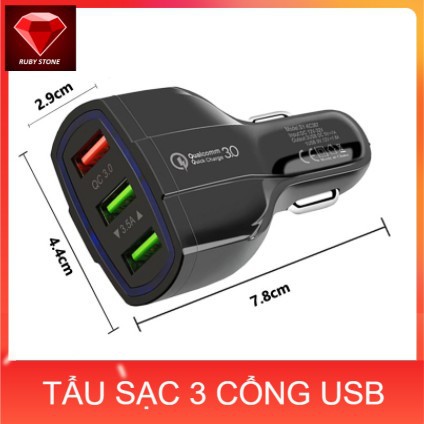 Tẩu Sạc USB 3 cổng USB nguồn điện 3A⚡️FREESHIP⚡️ Sạc cực nhanh, chất lượng cao-Đen