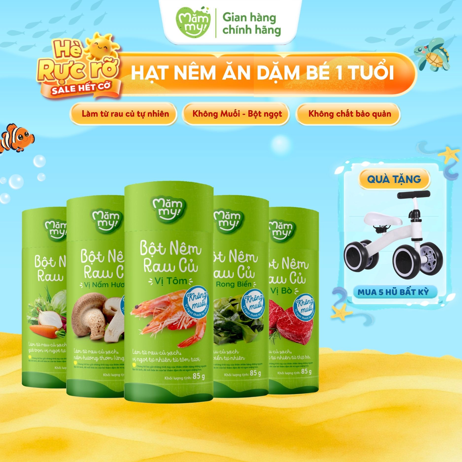 Hạt nêm cho bé ăn dặm Mămmy gia vị bột nêm ăn dặm rau củ không muối an toàn cho bé từ 1 tuổi, hũ 85g
