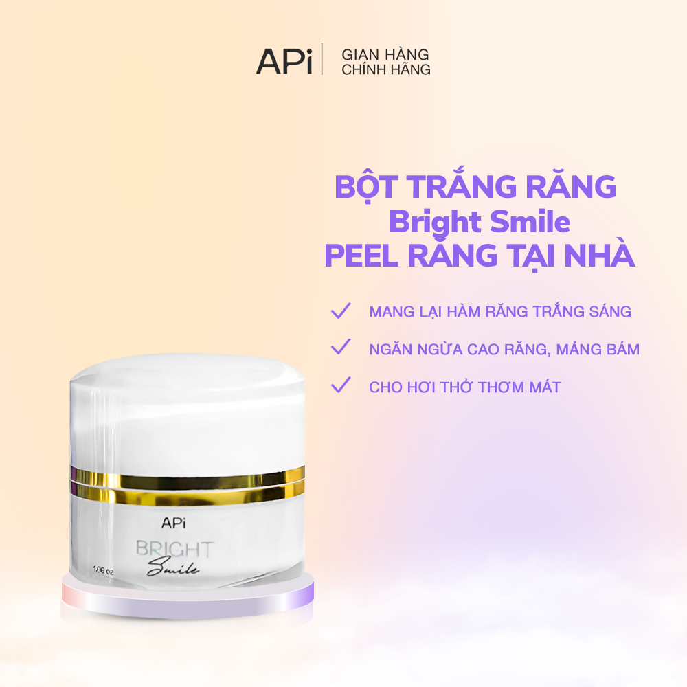 Bột trắng răng Bright Smile, Bột đánh trắng răng APi, trắng răng ngay tại nhà- Làm sạch khoang miệng, làm sạch mảng bám