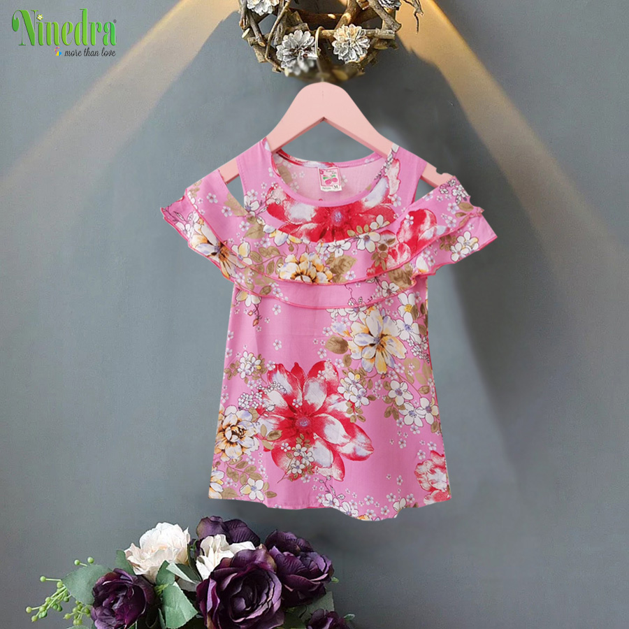 [XẢ KHO 💝 Freeship từ 2 bộ] Đầm lanh lụa mùa hè trễ vai cho bé gái size từ 10-20kg - Ninedra