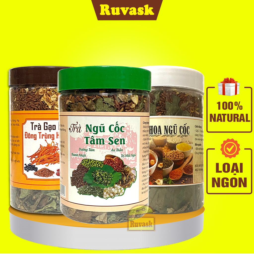 Trà ngũ cốc tâm sen giải nhiệt, mát gan - trà gạo lứt đông trùng hạ thảo thanh lọc cơ thể, trà hoa ngũ cốc hỗ trợ giảm cân - ruvask
