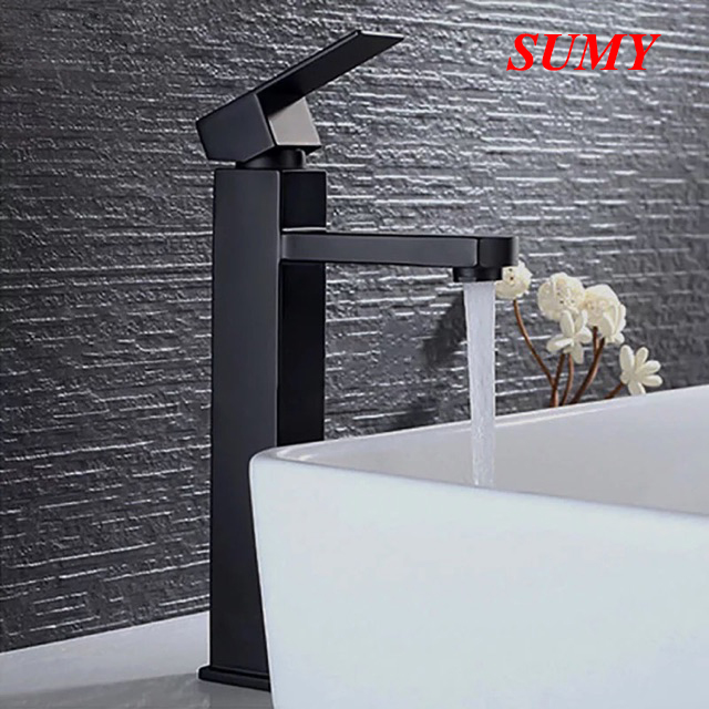 VÒI LAVABO CAO 30 CM SƠN TĨNH ĐIỆN ĐEN SIÊU BỀN SUMY