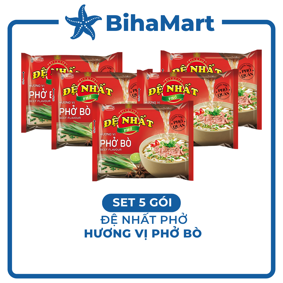 SET OF 5 PACKAGES - ACECOOK - De Nhat Pho Instant Noodle beef flavor 68G