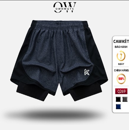 Quần Đùi Short Thể Thao Ngắn 2 Lớp Tập Gym Nam Own Ways Túi Khóa Zip Phù Hợp Chạy Bộ, Bơi Lội Q269 - [FREESHIP MAX] - Own Ways