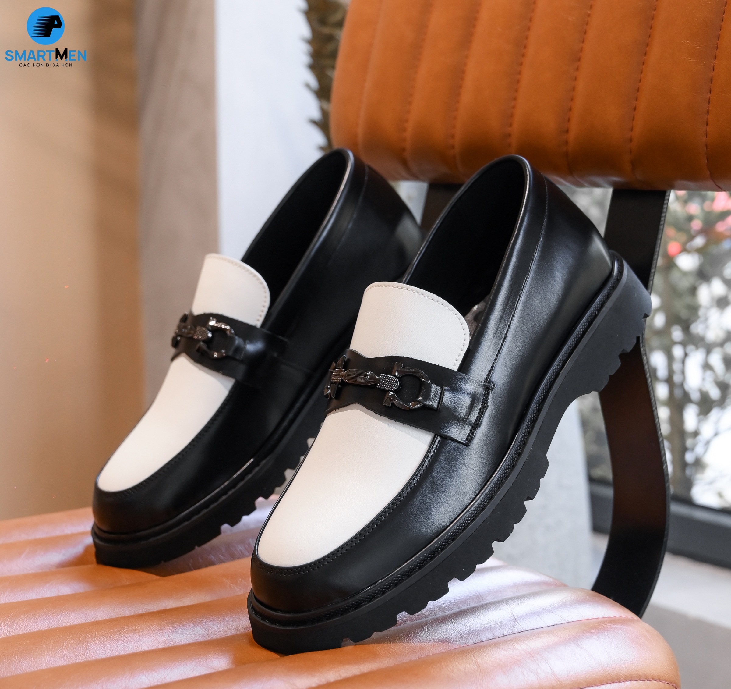 Giày tây tăng chiều cao da bò cao cấp smartmen lux-k03 đen