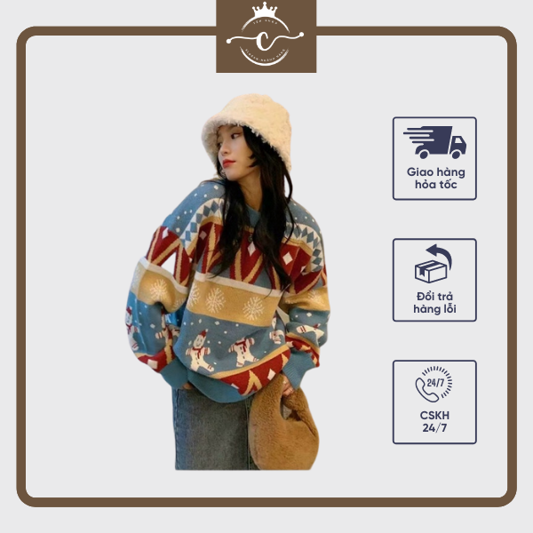 Sp22 áo len noel áo len nữ xinh xắn ulzzang hàn quốc màu sắc tươi sáng
