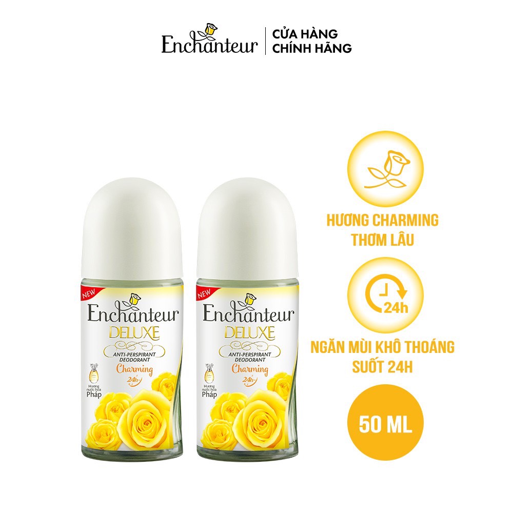 Combo 2 lăn khử mùi nước hoa/ dưỡng trắng da Enchanteur Charming MÀU VÀNG 50ml/ chai