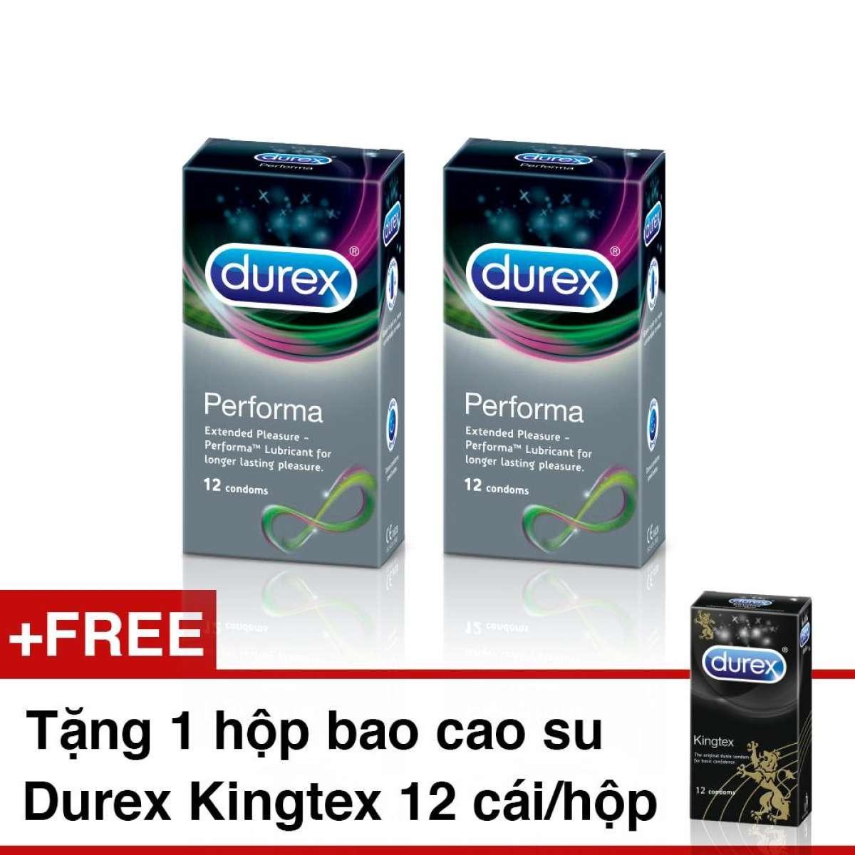 Combo 2 hộp bao cao su kéo dài thời gian Durex PERFORMA tặng 1 hộp bcs Durex KINGTEX hộp 12c
