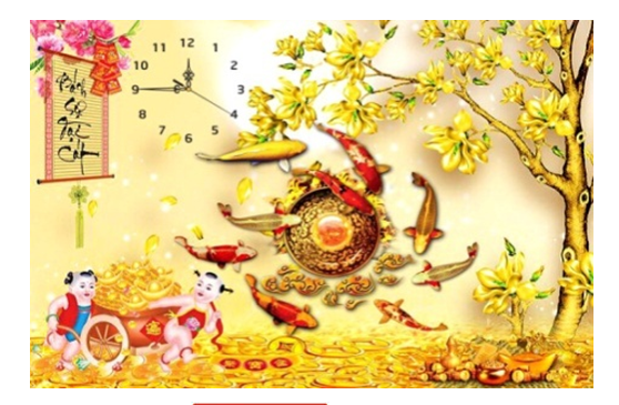 Tranh thêu chữ thập 3d đồng hồ 3d bách sự đại cát dv6245 kt:63x47cm