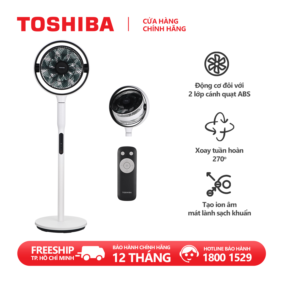 Quạt tuần hoàn không khí Toshiba F-DSC80XVN(W) - 2 động cơ DC "đảo nghịch" giúp không khí lưu thông tối ưu, 7 cánh quạt trước + 9 cánh quạt sau,  Vận hành yên tĩnh  - Điều khiển từ xa remote, có hẹn giờ - Hàng chính hãng, bảo hành 12 tháng
