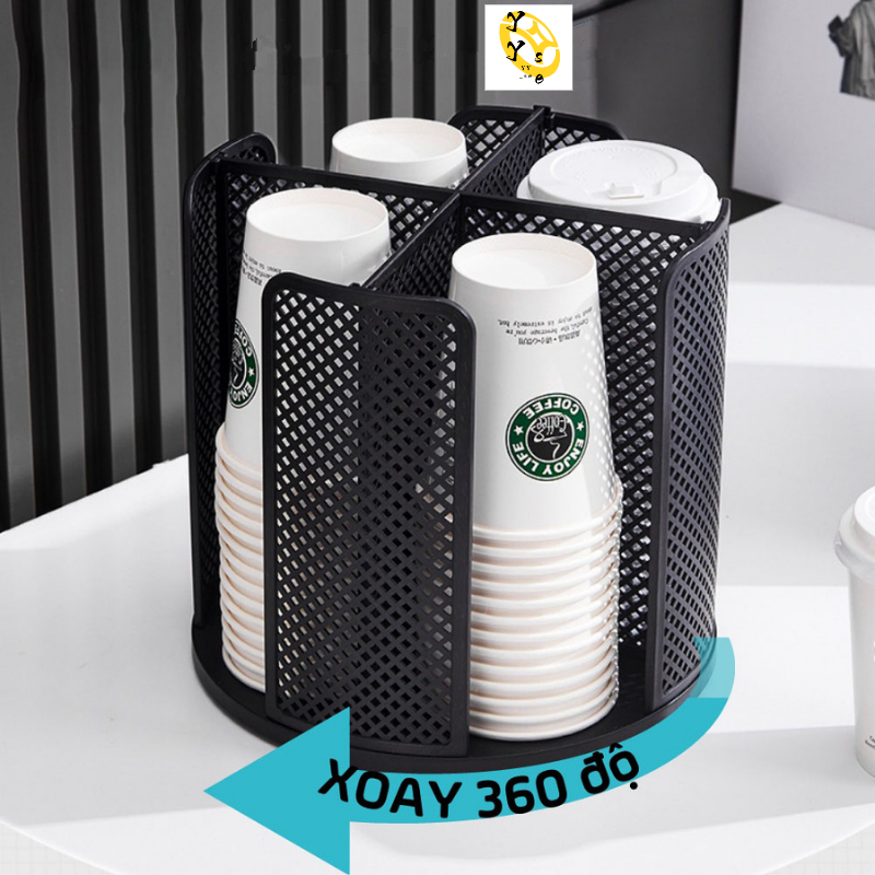 Kệ để cốc, ly nhựa, đựng trà sữa xoay tròn 360 độ đa năng nhựa ABS cao cấp