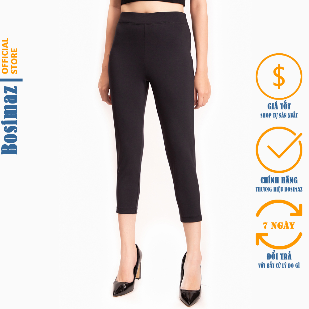 Quần Legging Nữ Bosimaz MS311 lửng không túi màu đen cao cấp thun co giãn 4 chiều vải đẹp dày thoáng mát không xù lông.