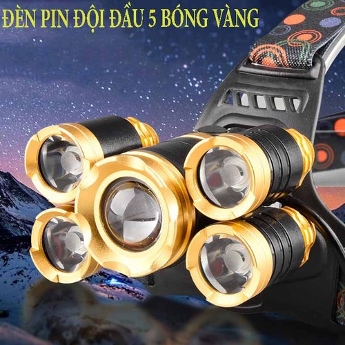 Đèn pin đội đầu 5 bóng led siêu sáng chống nước