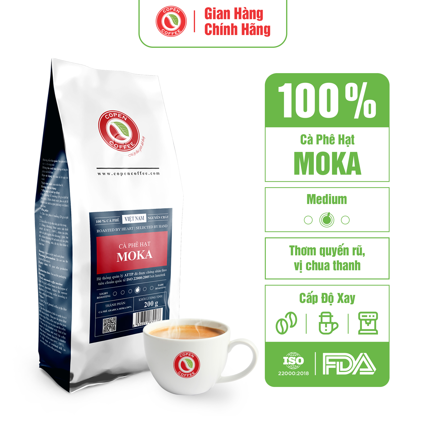 Cà phê hạt Moka rang mộc Copen Coffee, pha espresso, xay pha phin