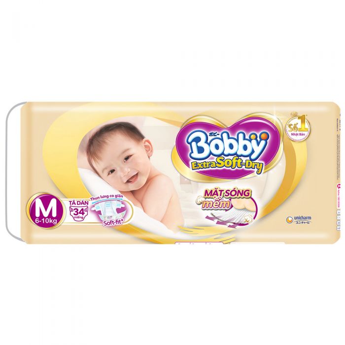 [HCM]Tã Dán Bobby Extra Soft-Dry 34 Miếng Size M (Cho Bé 6-10kg)