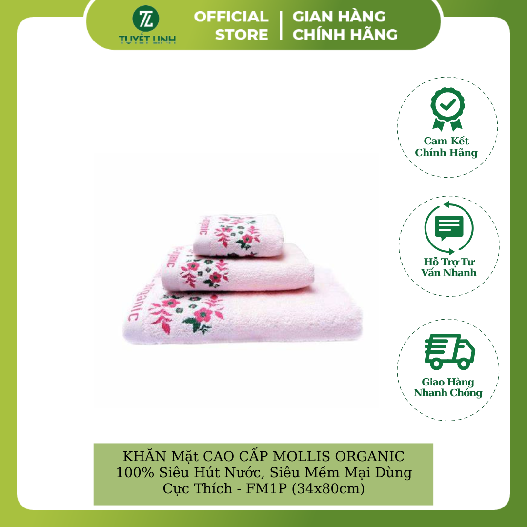 Khăn mặt cao cấp mollis organic 100% siêu hút nước, siêu mềm mại dùng cực thích - fm1p