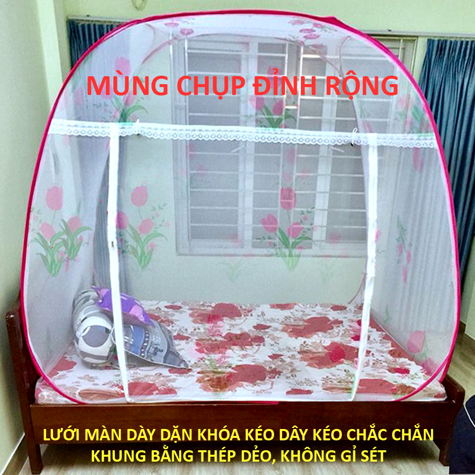 Màn chụp tự bung đỉnh rộng 1.6x2m-Lưới nhỏ,dây kéo bảng to