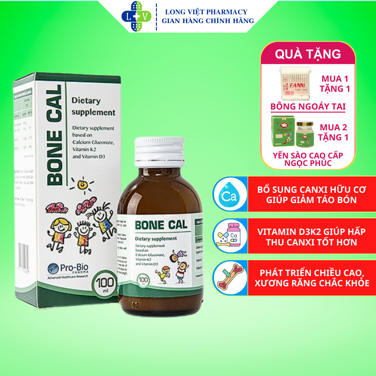 Canxi hữu cơ cho bé bone cal, giúp xương chắc khỏe, phát triển chiều cao tối ưu cho bé