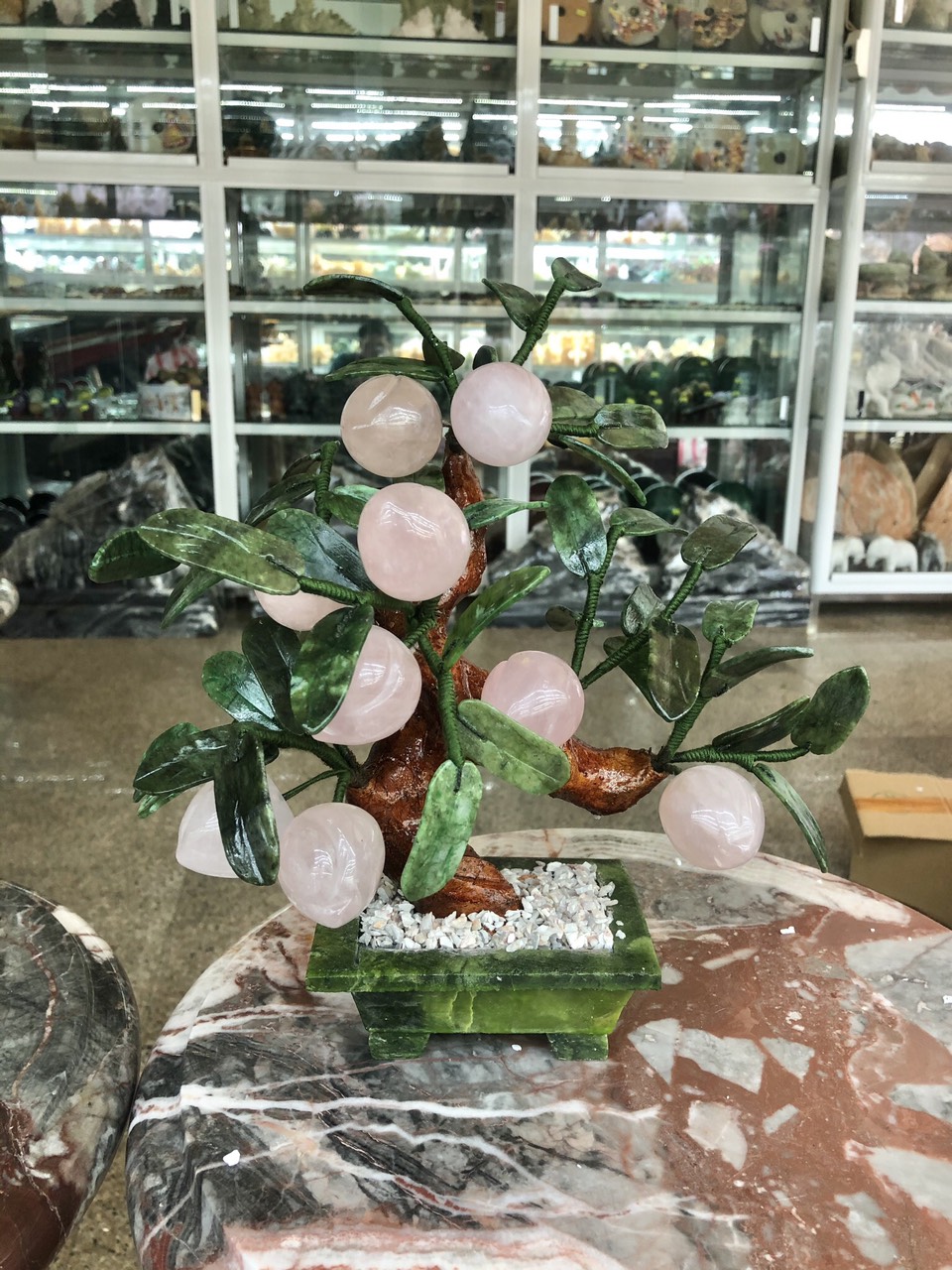 Cây đào phong thủy đá thạch anh hồng  gồm 9 quả - Cao 28 cm