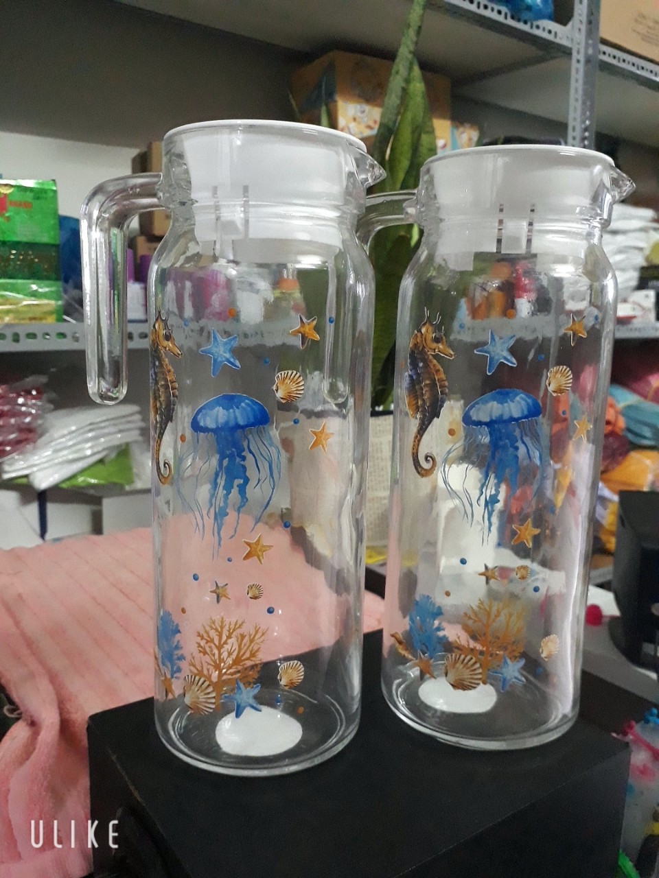 Bình thủy tinh trắng họa tiết con bạch tuộc dung tích 1l dày dặn