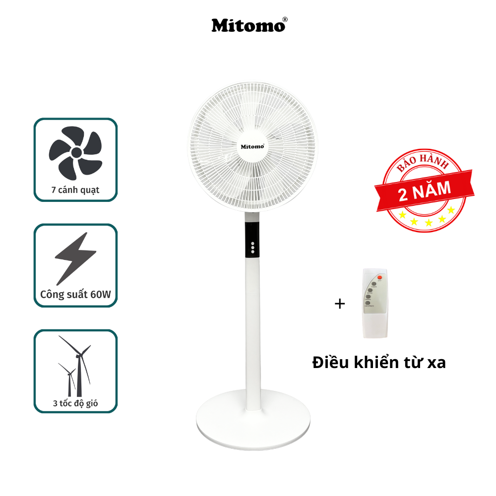 Quạt đứng điện tử có điều khiễn từ xa, hẹn giờ Mitomo FCE-60AEV, công suất 60W, động cơ dây đồng - Bảo hành 2 năm