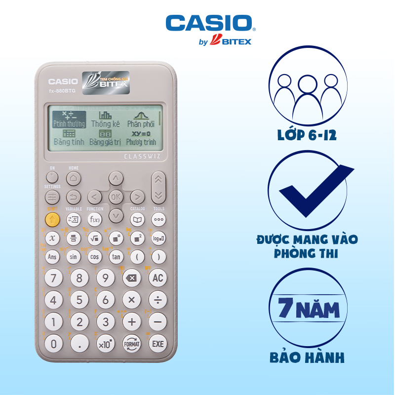 Máy tính Casio Fx880BTG màu xám mới nhất dành cho học sinh cấp 2 cấp 3 từ lớp 6 đến lớp 12