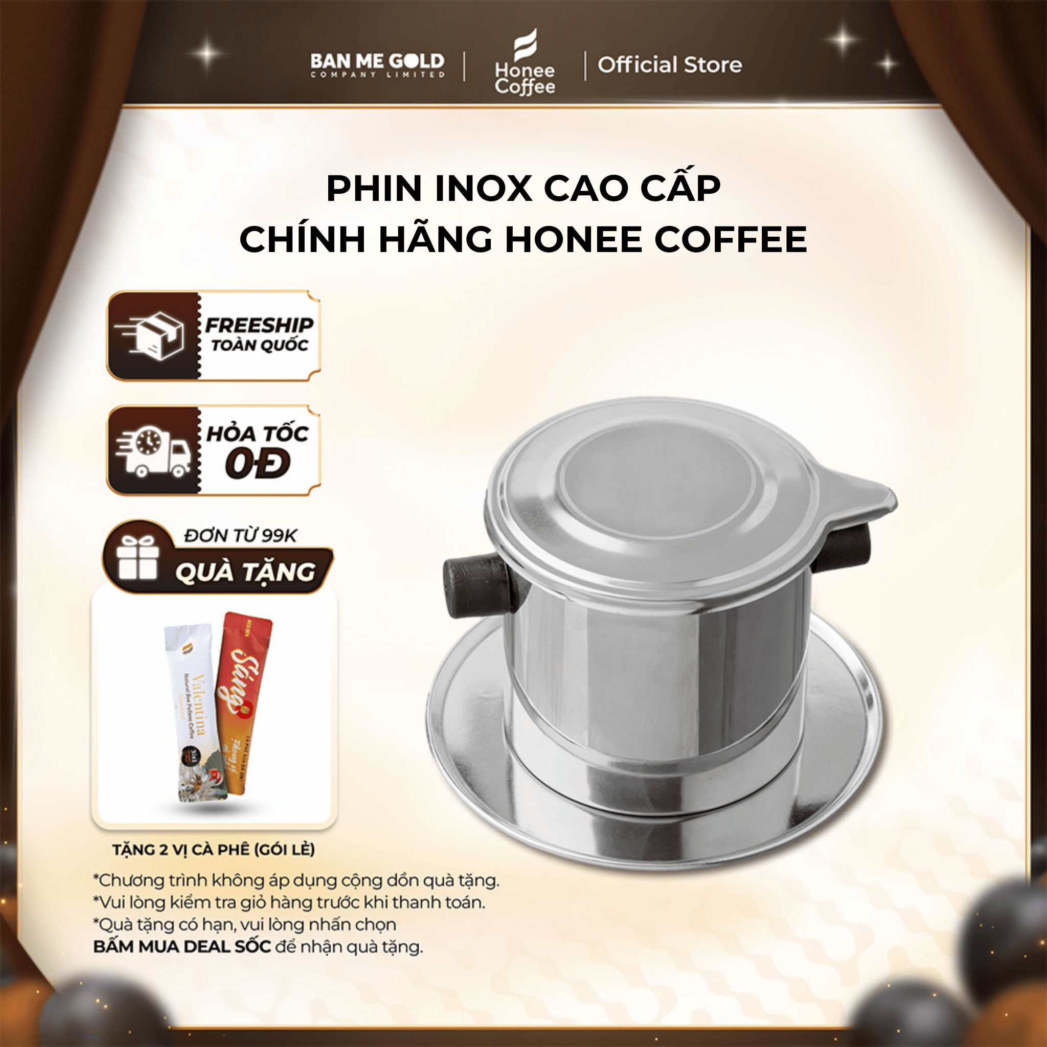  Phin Cà Phê Inox 304 Cao Cấp - Phin Cafe Inox Cao Cấp Không Gỉ - Chính Hãng Ban Me Gold - Honee Coffee 