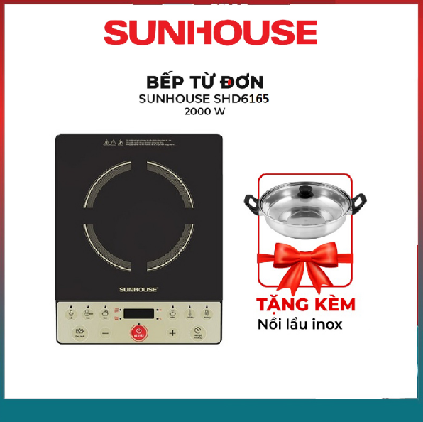 Bếp điện từ Sunhouse SHD6165 - Bếp từ đơn Sunhouse - Bếp lẩu Sunhouse - Tặng kèm nồi lẩu inox - Công suất 2000W - Bảo hành 12 tháng