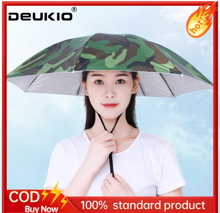 DEUKIO Mũ dù che nắng dù nón lá ô đội đầu câu cá dù nón lá dù đội đầu che nắng Gắn Trên Đầu Câu Cá H