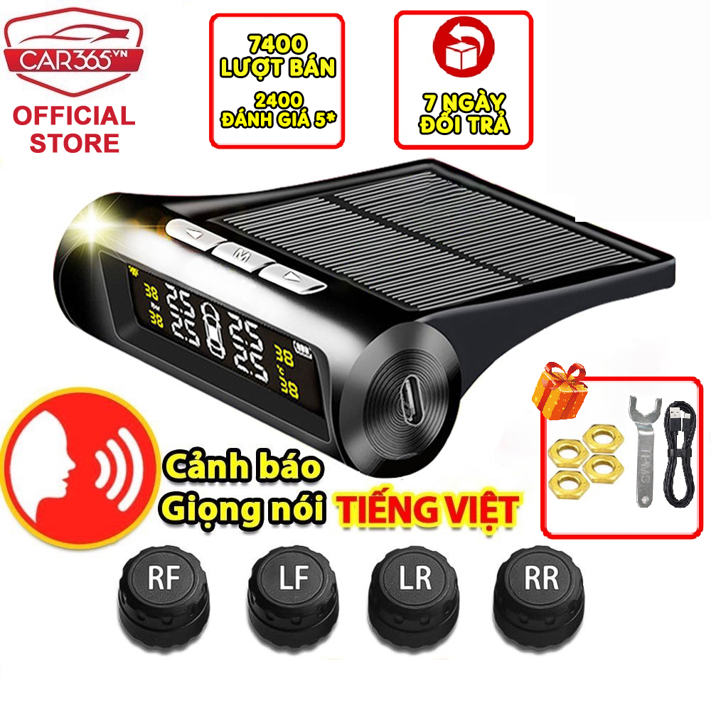 [ CHÍNH HÃNG ] Cảm biến áp suất lốp ô tô xe hơi CAR365 BẢN CẢNH BÁO TIẾNG VIỆT ĐỘC QUYỀN - Màn Hình Màu LCD Hiển Thị Thông Minh, pin năng lượng mặt trời, Cảm biến áp suất lốp van ngoài kết nối không dây, chíp chống nước IP67