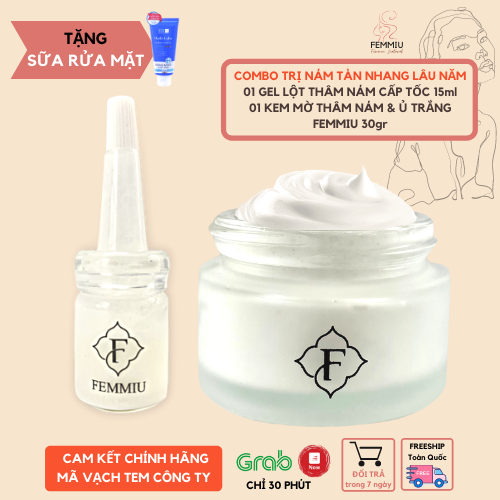 [CHÍNH HÃNG MÃ VẠCH] COMBO NÁM LÂU NĂM - GEL LỘT NÁM TÀN NHANG & KEM THẢI CHÌ Ủ TRẮNG FEMMIU HÀN QUỐC (Tặng Sữa Rửa Mặt))