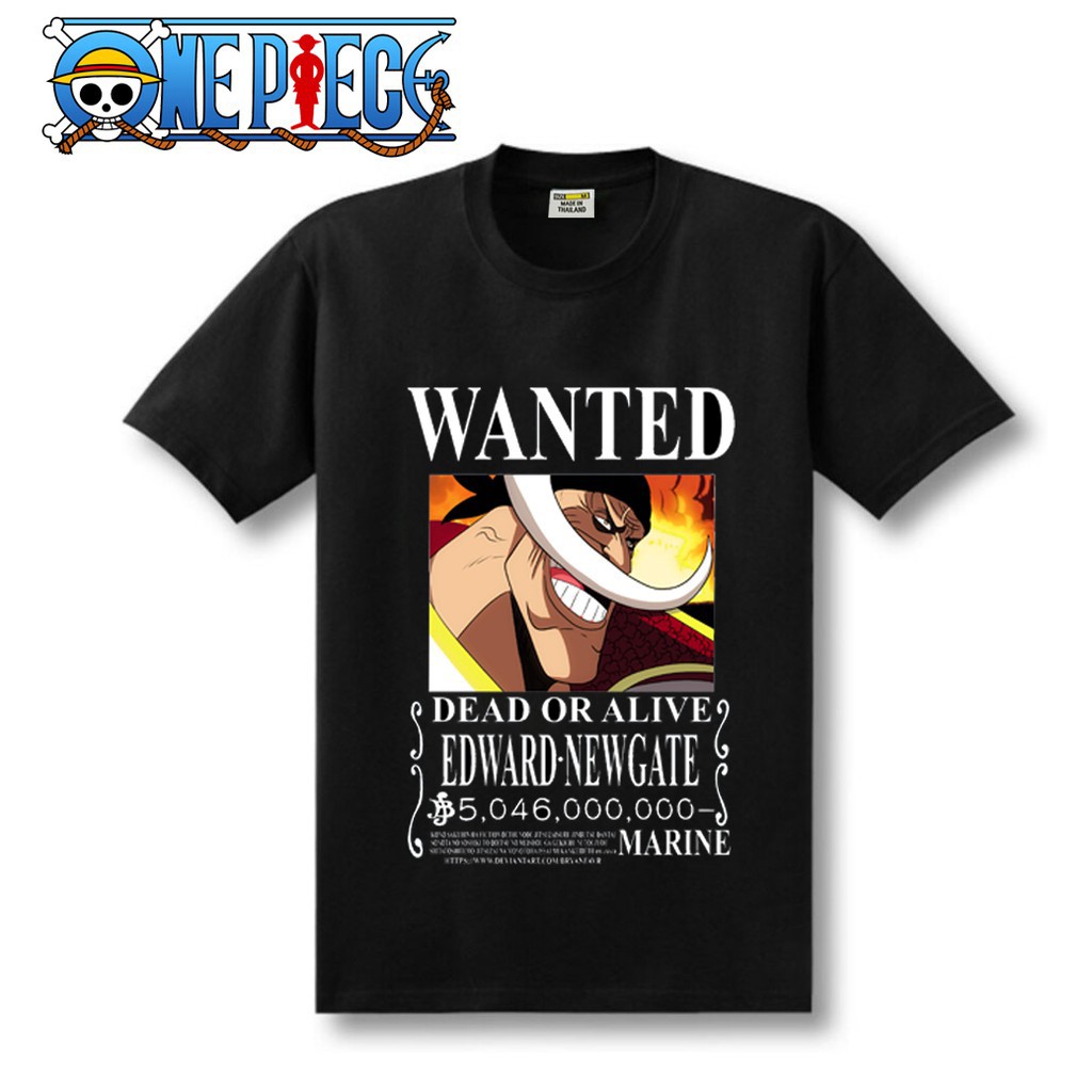SALE 50% Áo Thun Đen In Hình Wanted Râu Trắng One Piece -5000
