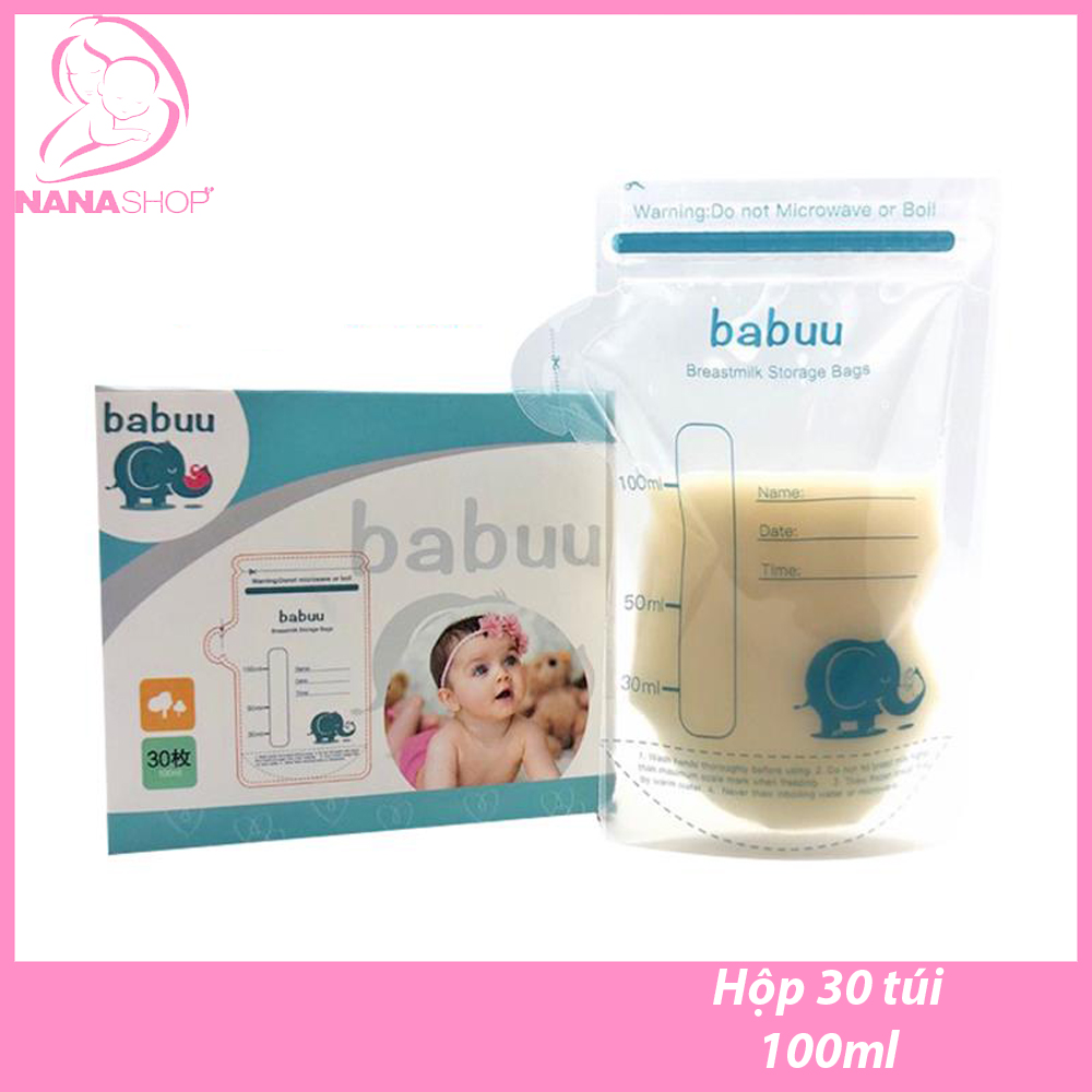 Túi trữ sữa mẹ Babuu hộp 30 túi 100ml có vòi rót sữa - Japan technology
