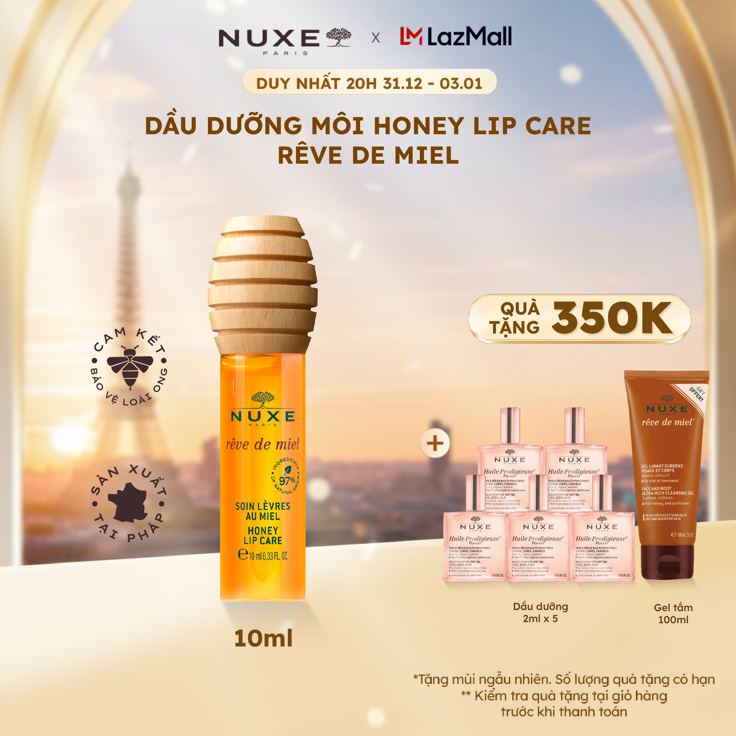   DATE 1 2027  Dầu dưỡng môi Nuxe Rêve de Miel Honey Lip Care 10ml 