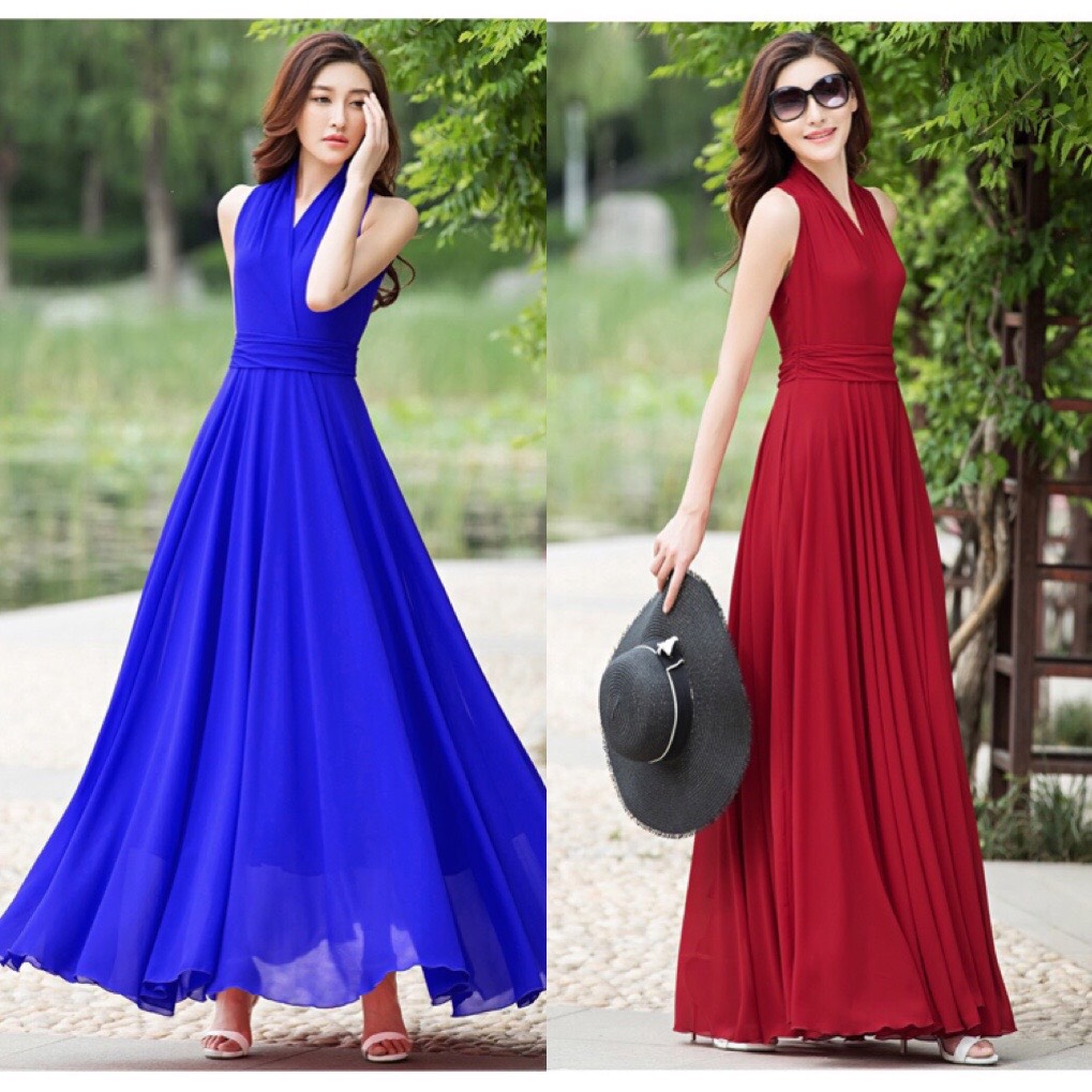 Đầm maxi dài cổ v sang trọng
