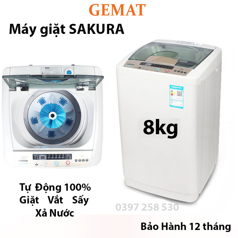 Máy Giặt Mini SAKURA 8kg Tự Động Giặt Vắt Sấy 100% Tiết Kiệm Điện Độ Bền Sử Dụng Lâu Năm Có thể giặt