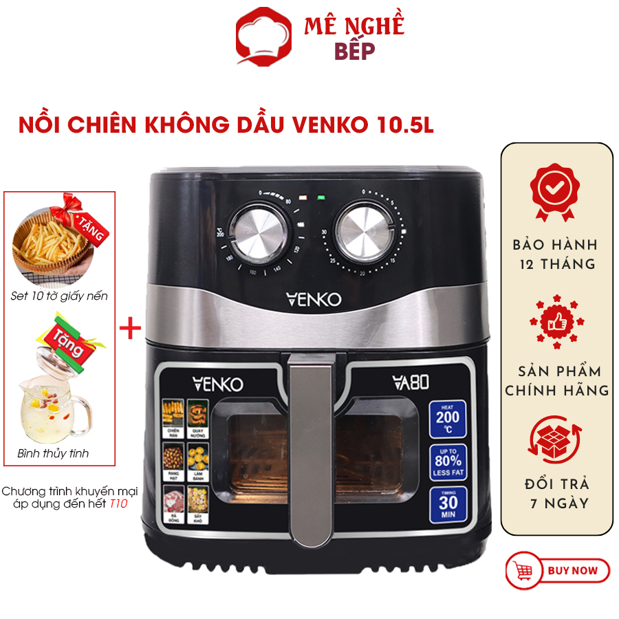 Nồi Chiên Không Dầu VENKO Cỡ Lớn Công Suất 1800W - Nồi Chiên Nướng 2 Con Gà - An Toàn Sức Khỏe - Bảo Hành 12 Tháng