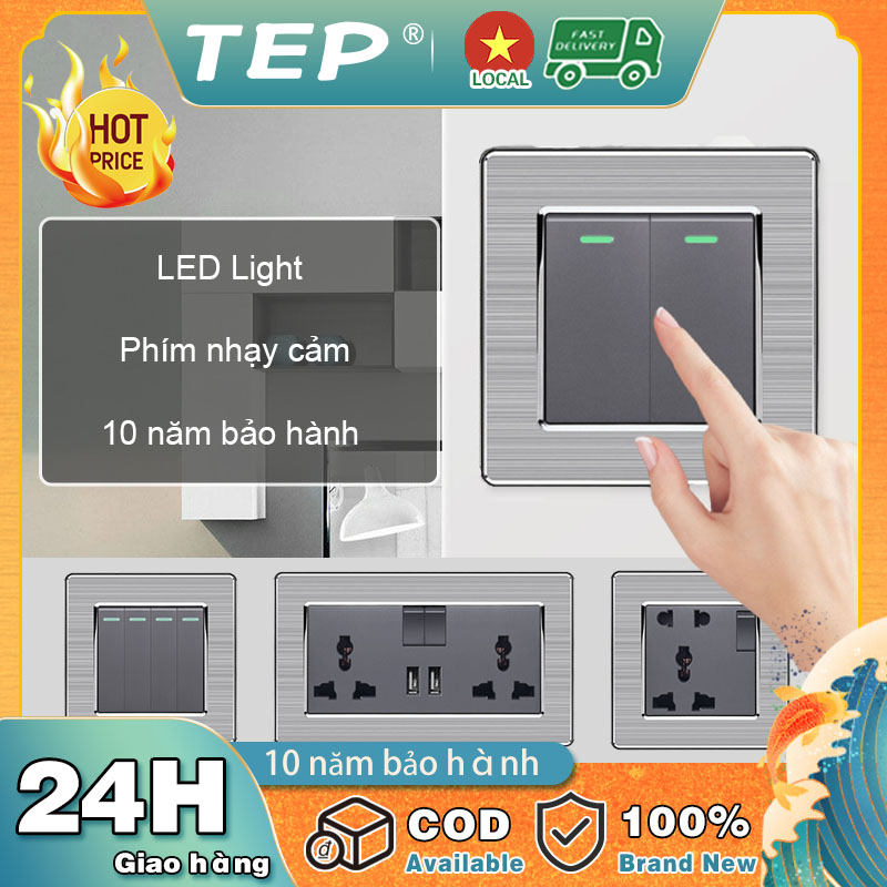 Công tắc tường Ổ cắm điện Bảng điều khiển bằng thép không gỉ màu xám ổ cắm quốc tế 13A anh tiêu chuẩn USB song song